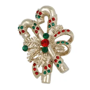 Red and Green Crystal Candy Canes Christmas Brooch Pin - XP504