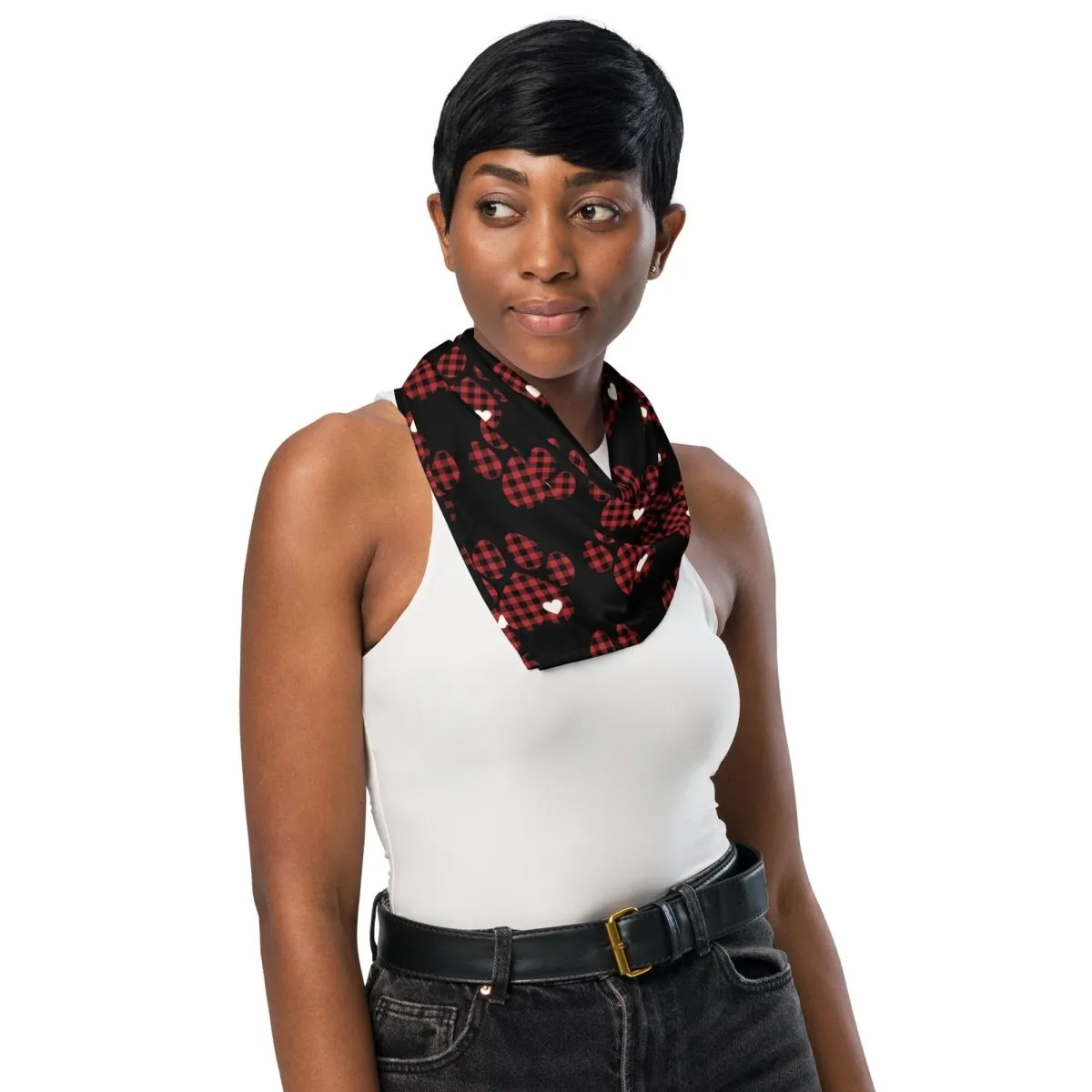 Red Buffalo Plaid Dog Paw Bandana