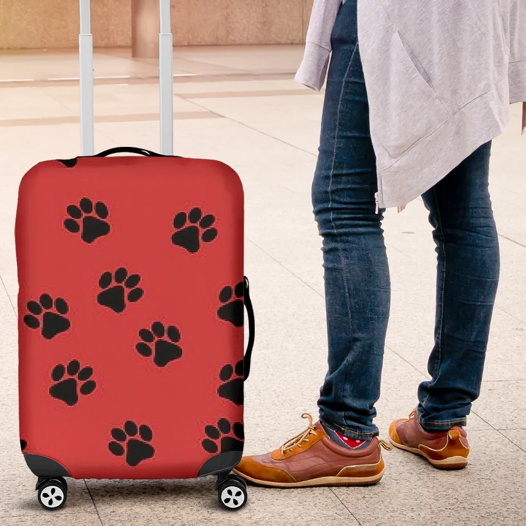 Red with Black Paw Prints Luggage Cover
