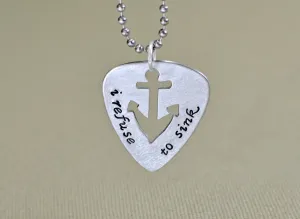 Refuse to sink guitar pick necklace with anchor design