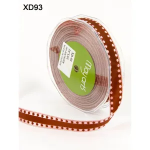 Ribbon - 5/8 Inch Woven Solid Dot Edge (Wired) Ribbon - Brown / Pink Dots