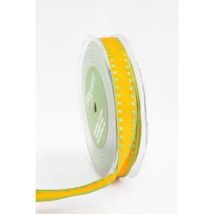 Ribbon - 5/8 Inch Woven Solid Dot Edge (Wired) Ribbon - Orange / Green Dots