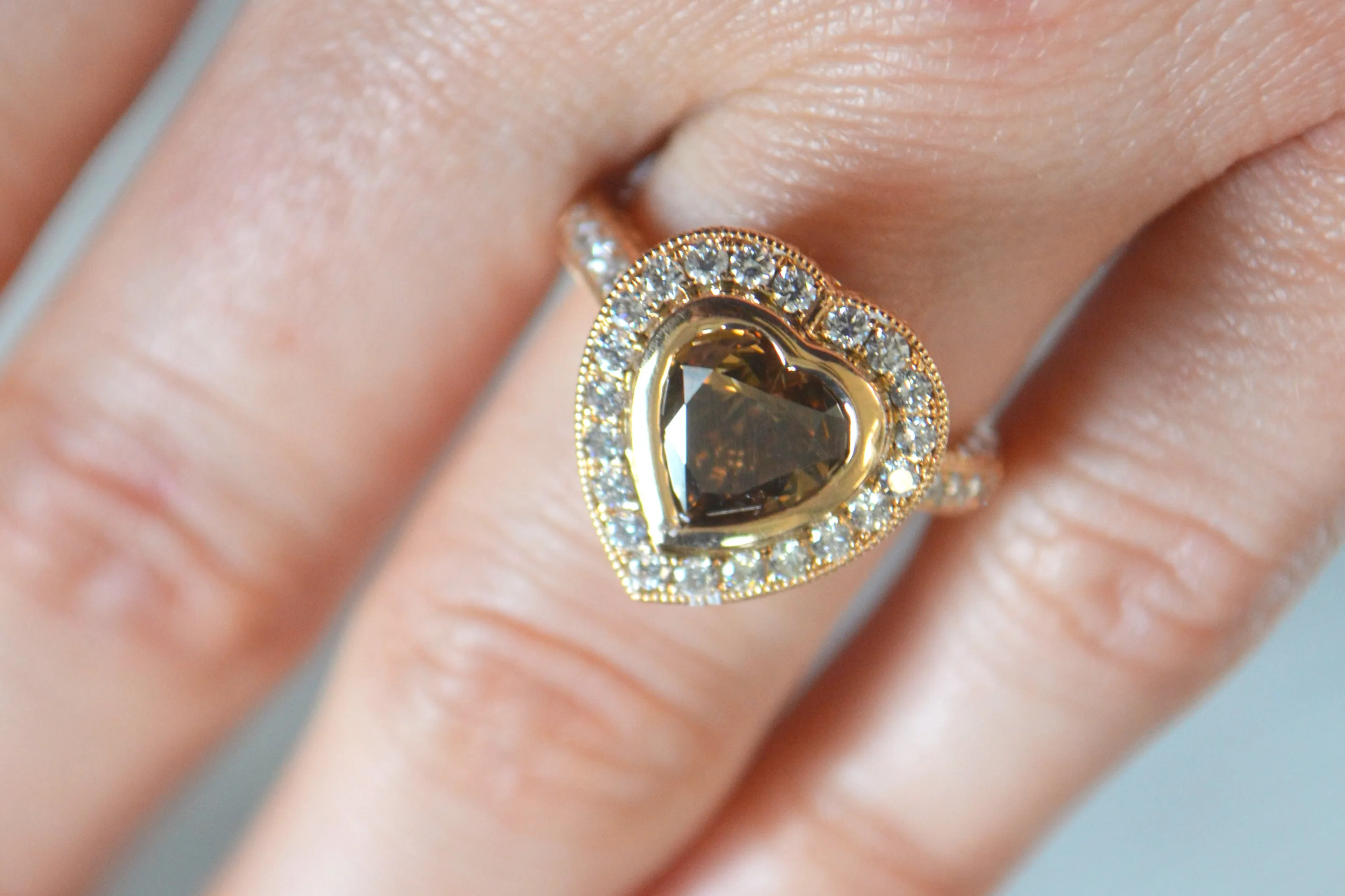 Rose Gold Fancy Colored Diamond Heart Ring
