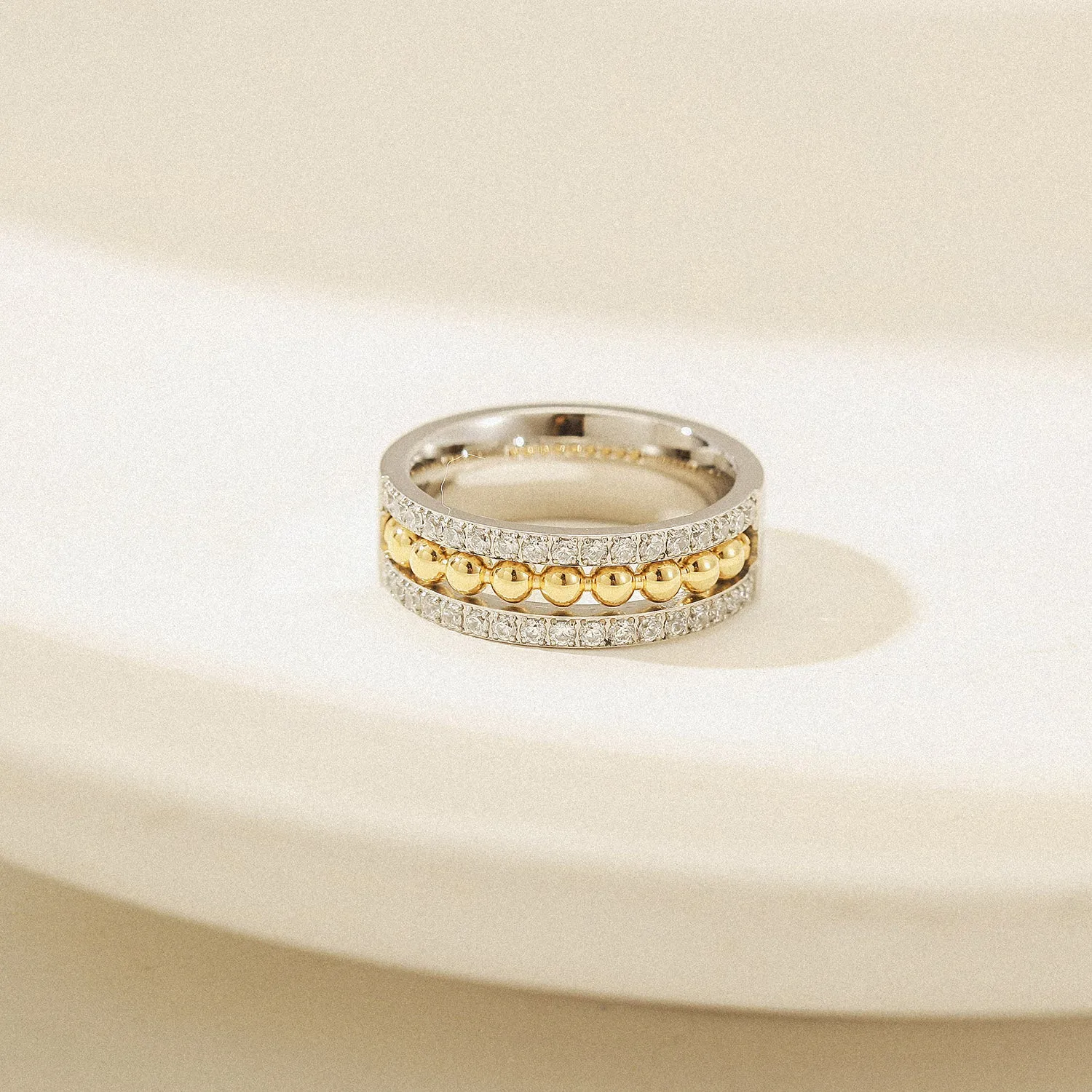 Round bead zircon ring-NSR258STWG