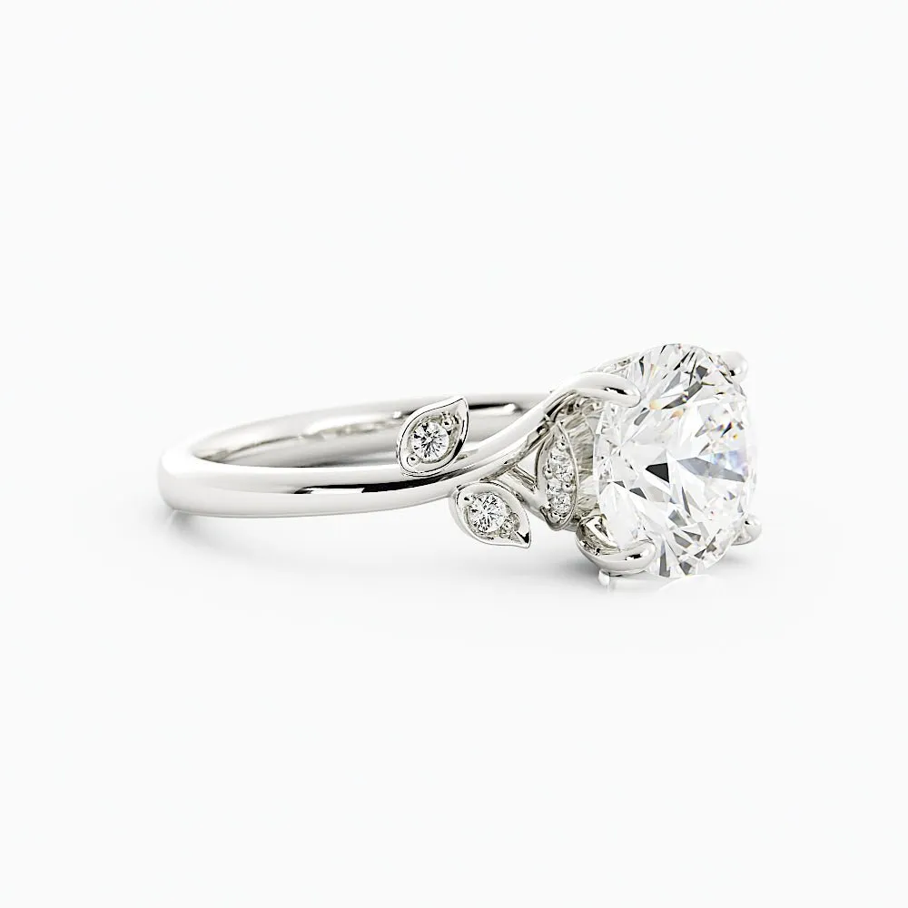 Round Floral Moissanite Engagement Ring