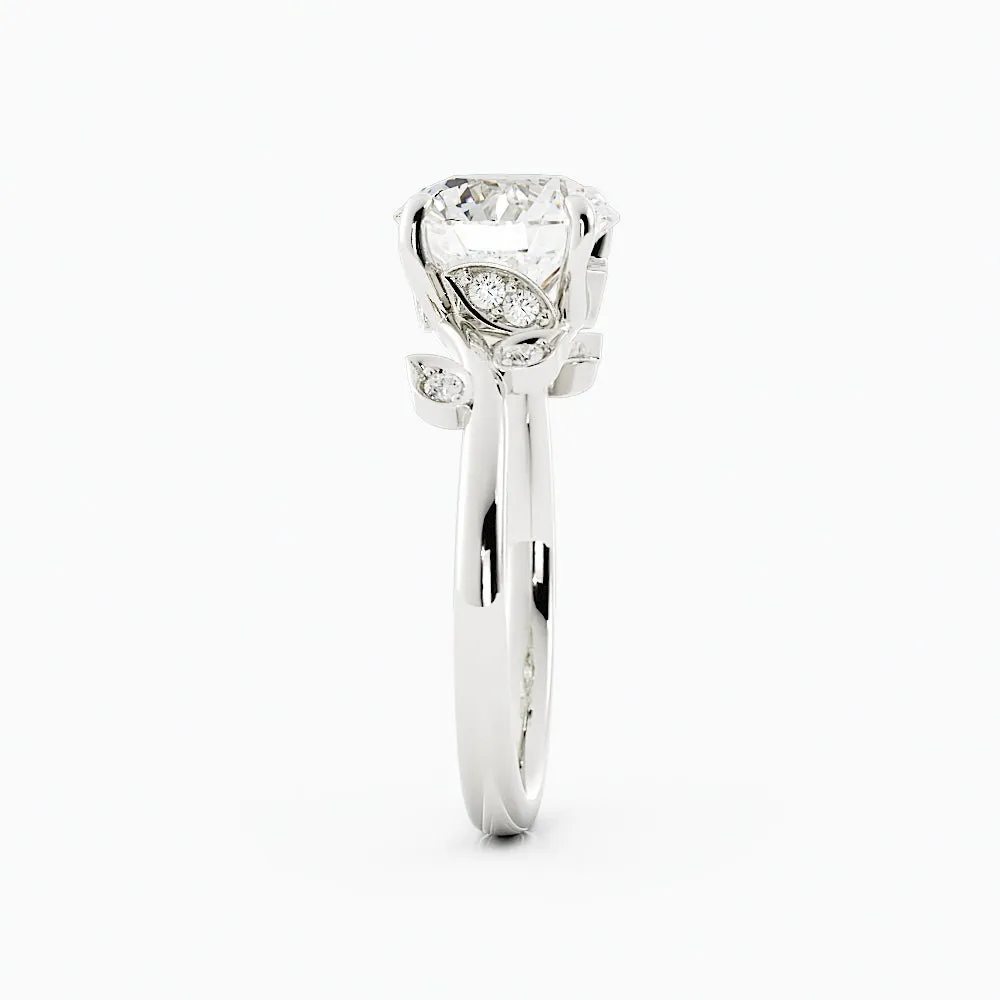 Round Floral Moissanite Engagement Ring
