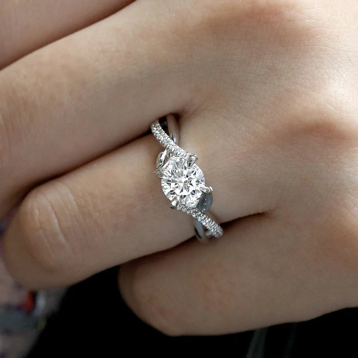 Round Nature Inspired Diamond Twist Engagement Ring Mounting