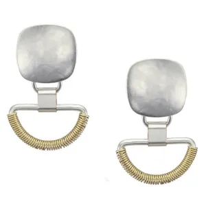 Rounded Square with Wire Wrapped Semi Circular Ring Post or Clip Earring