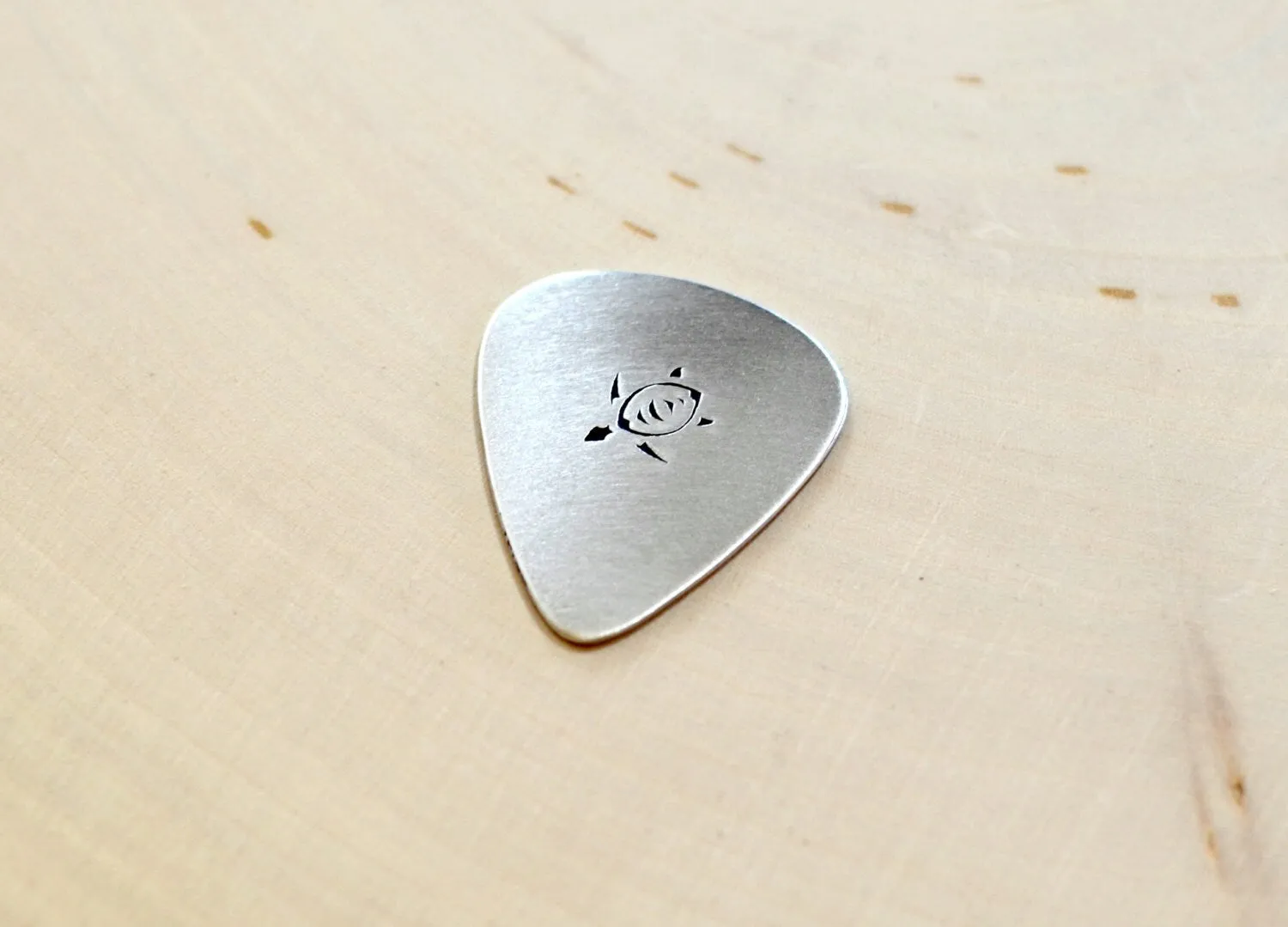 Sea turtle aluminum guitar pick handmade in aluminum for peace and tranquility in your music