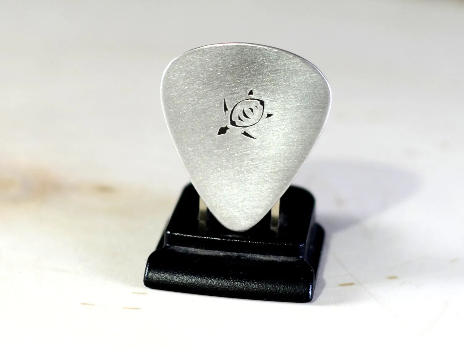 Sea turtle aluminum guitar pick handmade in aluminum for peace and tranquility in your music