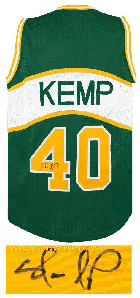 Shawn Kemp Signed Green T/B Custom Basketball Jersey - (SCHWARTZ COA) (SONICS)