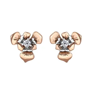 Shelly Purdy 14K Rose and White Gold Quebec Blue Flag Iris (0.15ct) Canadian Maple Leaf Diamond Stud Earrings