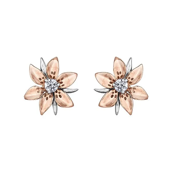 Shelly Purdy 14K Rose and White Gold Saskatchewan Western Red Lily (0.13ct) Canadian Maple Leaf Diamond Stud Earrings