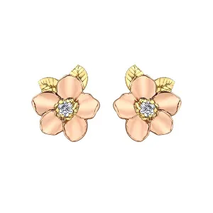 Shelly Purdy 14K Rose and Yellow Gold Alberta Wild Rose (0.12ct) Canadian Maple Leaf Diamond Stud Earrings