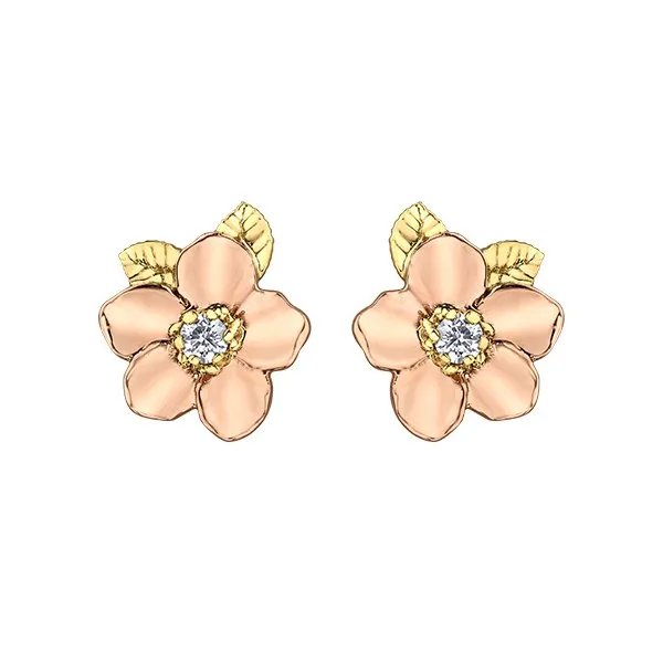 Shelly Purdy 14K Rose and Yellow Gold Alberta Wild Rose (0.12ct) Canadian Maple Leaf Diamond Stud Earrings