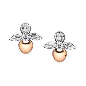 Shelly Purdy 14K White and Rose Gold Prince Edward Island Lady's Slipper (0.15ct) Canadian Maple Leaf Diamond Stud Earrings