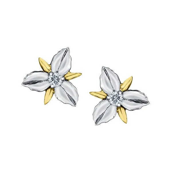 Shelly Purdy 14K White and Yellow Gold Ontario White Trilium (0.12ct) Canadian Maple Leaf Diamond Stud Earrings