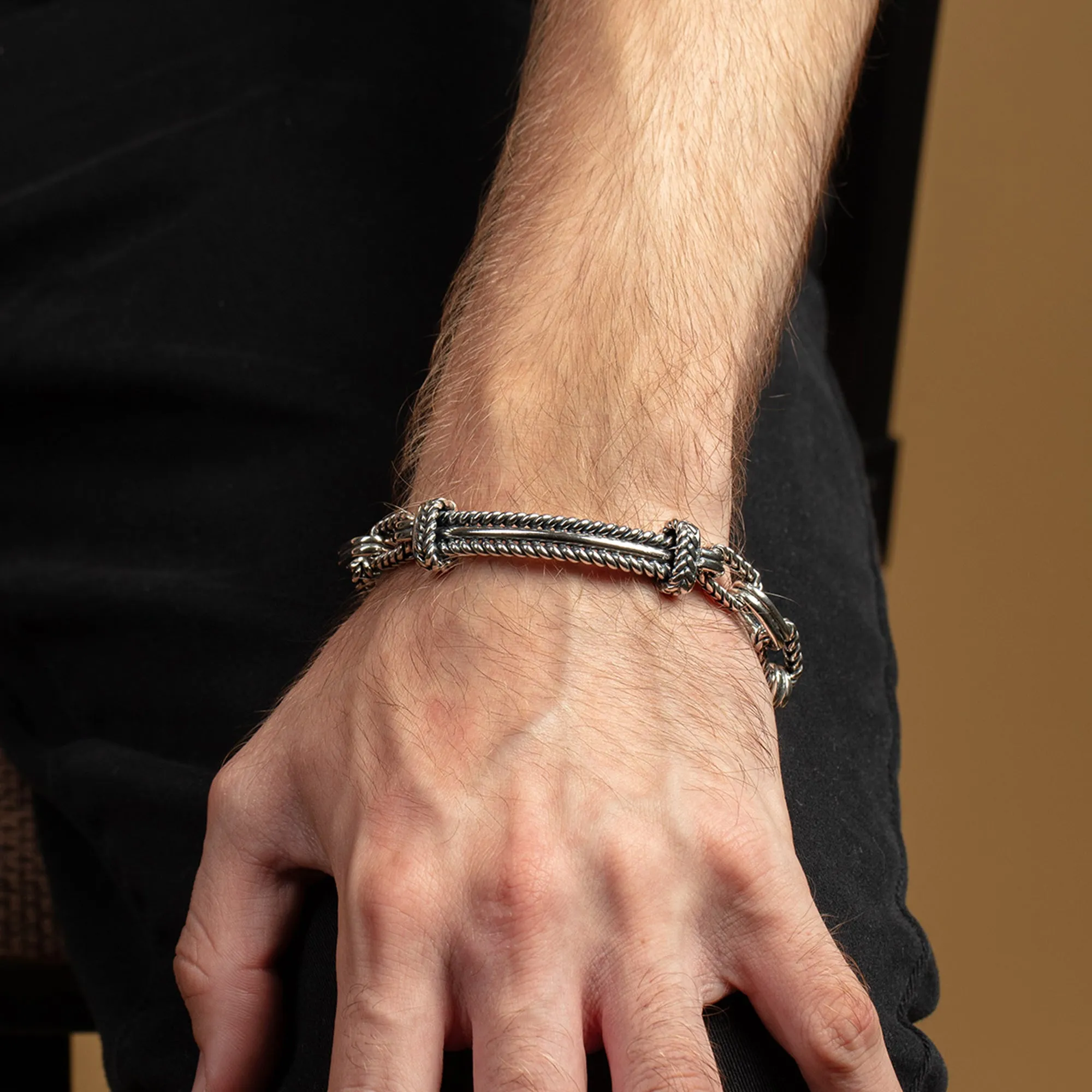 Silver Men's Paperclip Bar Link Bracelet