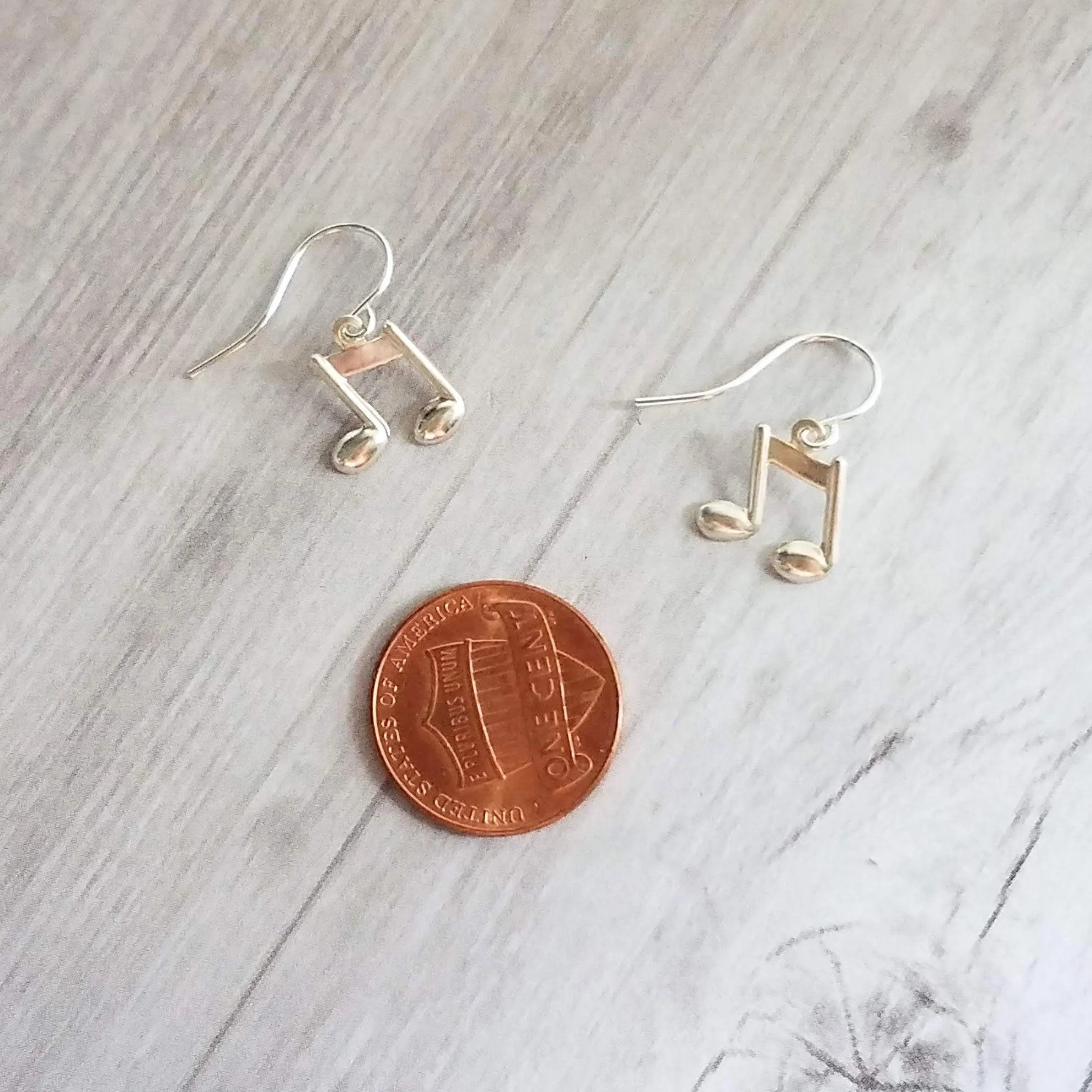 Silver Music Note Earrings, small sterling silver dangle, tiny music earring, eighth note charm, singer musician conductor teacher gift