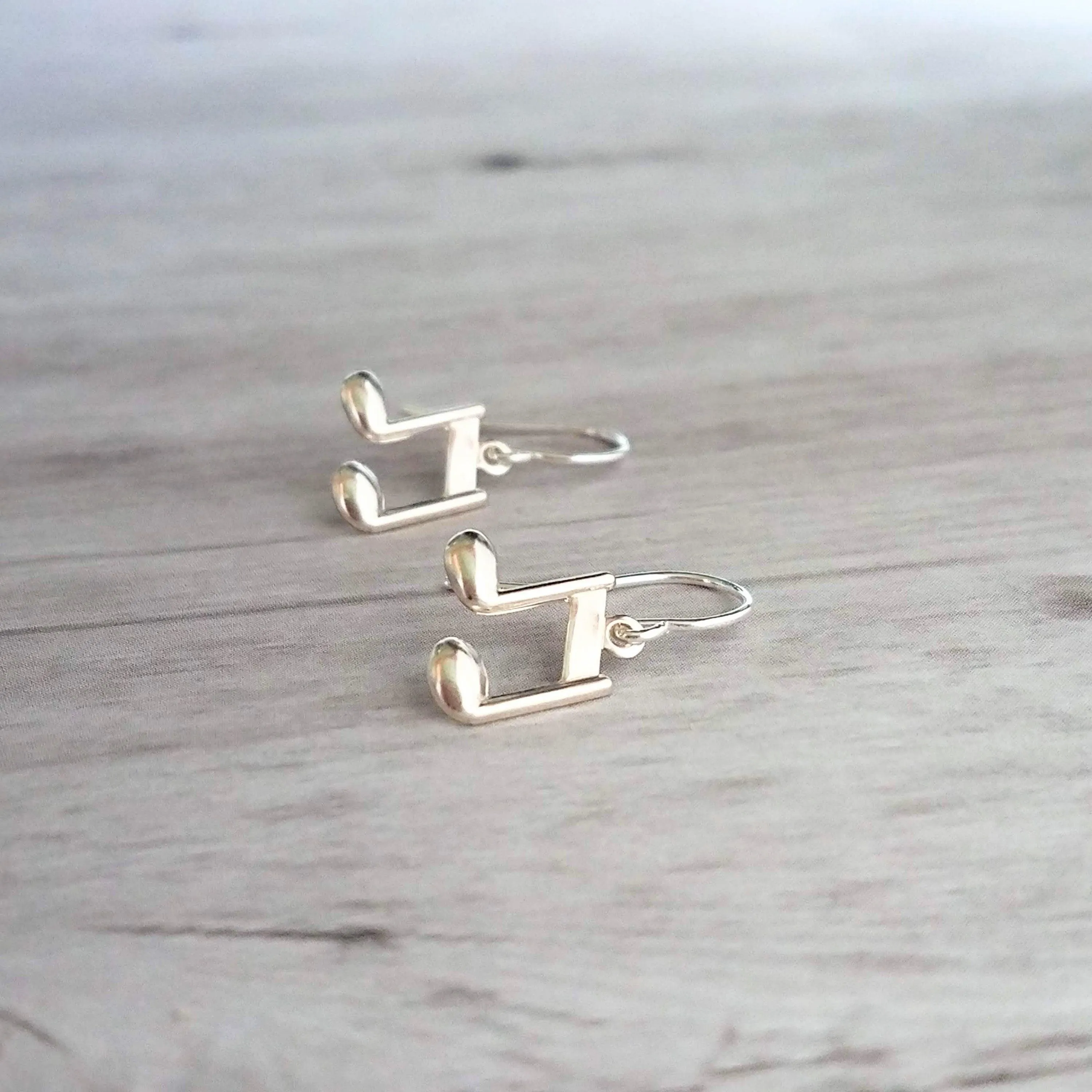 Silver Music Note Earrings, small sterling silver dangle, tiny music earring, eighth note charm, singer musician conductor teacher gift