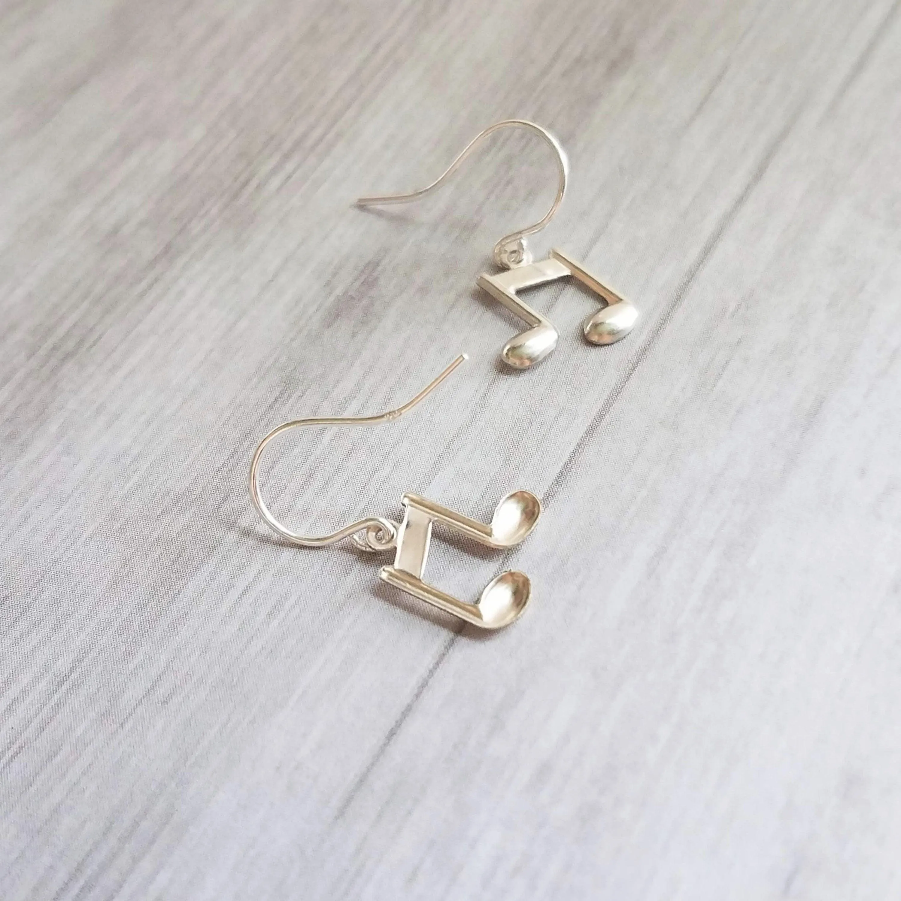 Silver Music Note Earrings, small sterling silver dangle, tiny music earring, eighth note charm, singer musician conductor teacher gift