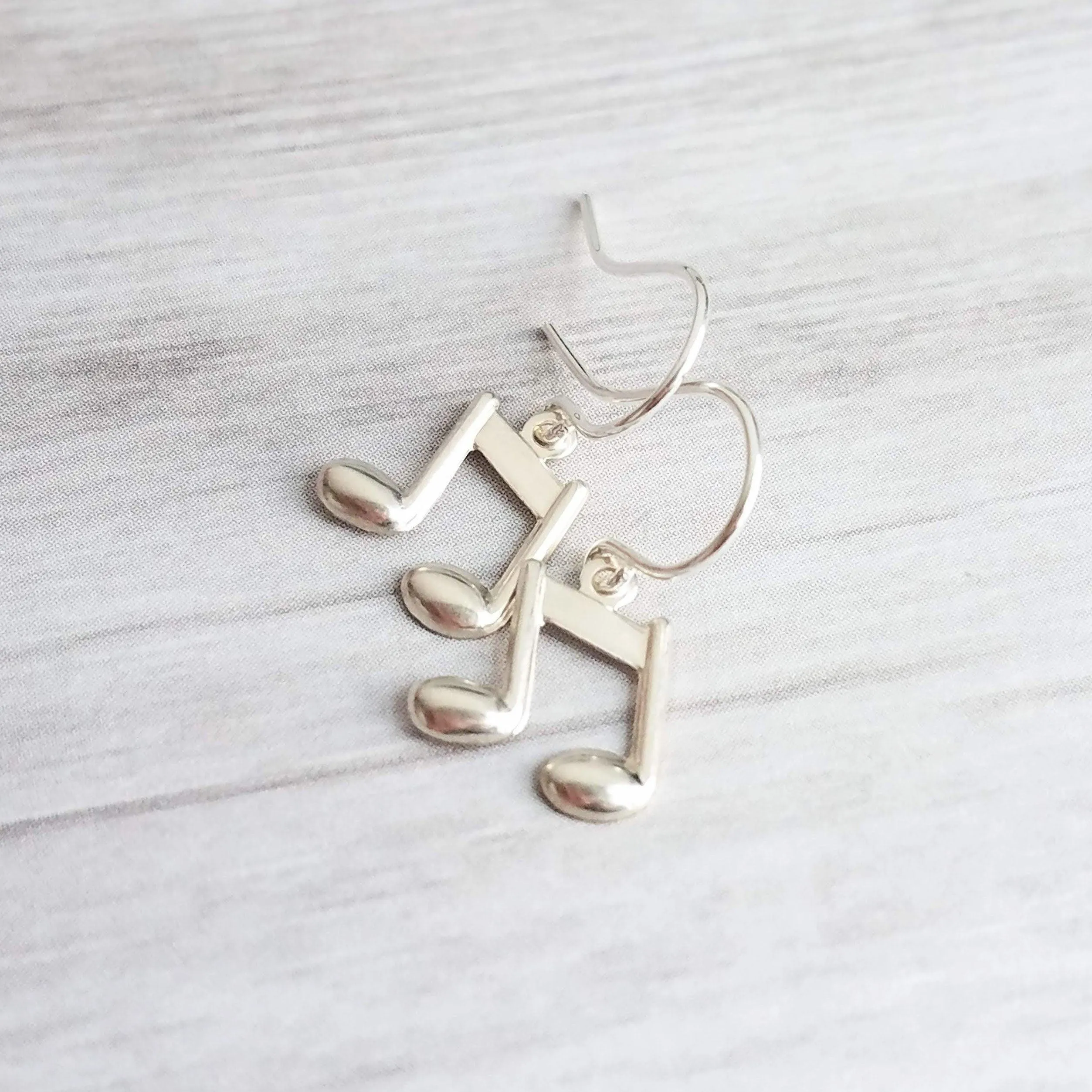 Silver Music Note Earrings, small sterling silver dangle, tiny music earring, eighth note charm, singer musician conductor teacher gift