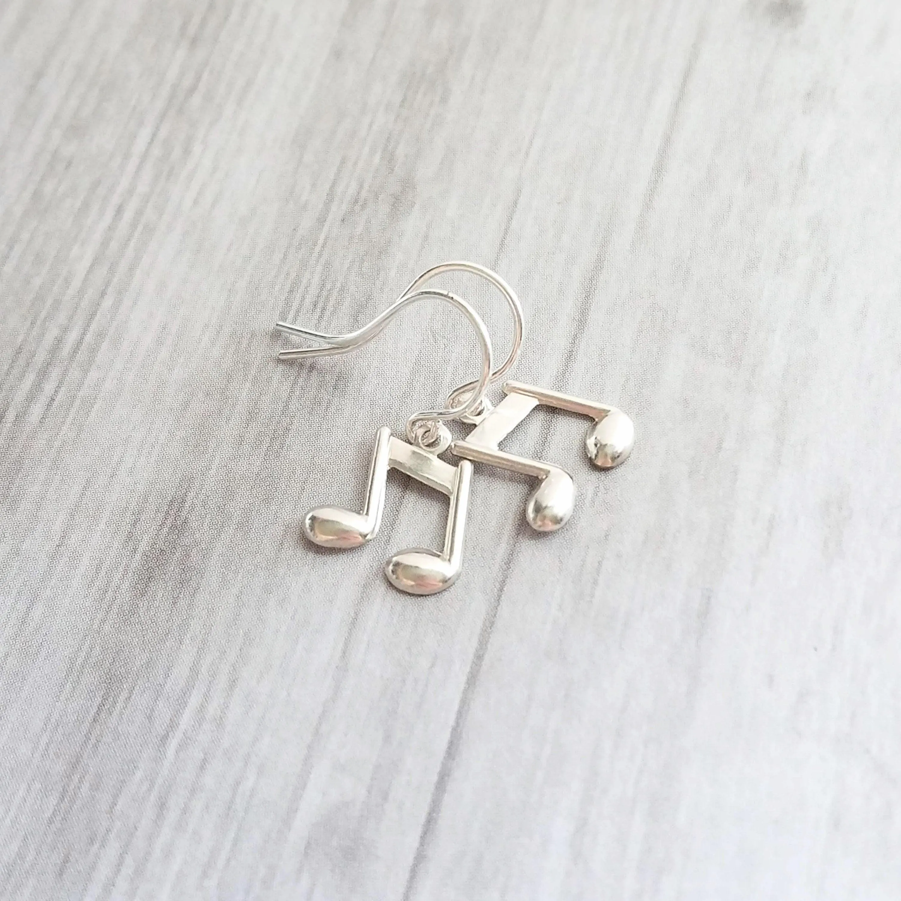 Silver Music Note Earrings, small sterling silver dangle, tiny music earring, eighth note charm, singer musician conductor teacher gift