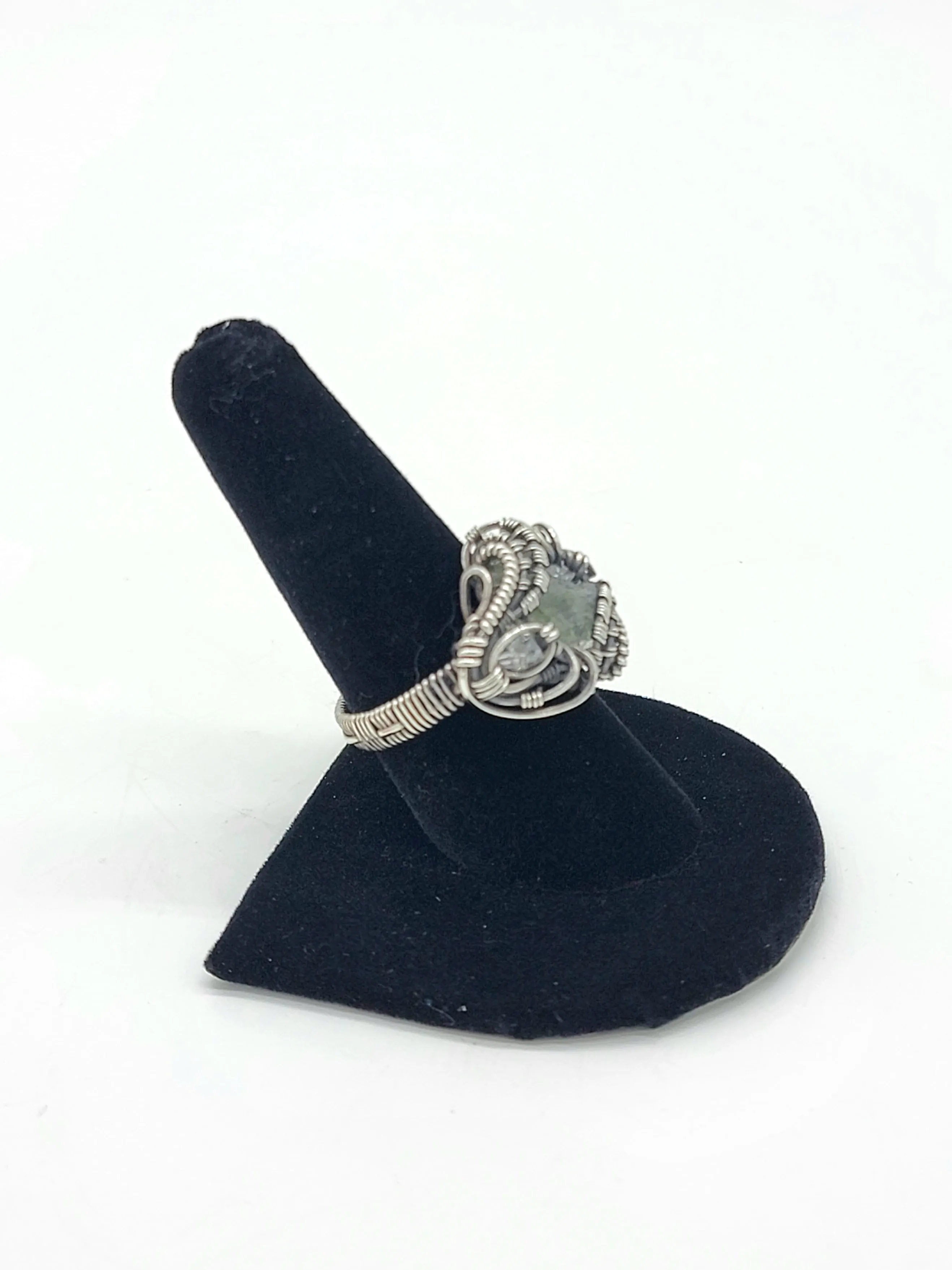 Size 8.5 Moldavite and Herkimer Diamond Sterling and Argentium Silvers Ring