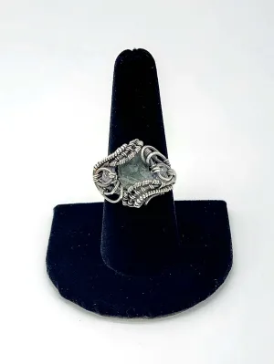 Size 8.5 Moldavite and Herkimer Diamond Sterling and Argentium Silvers Ring