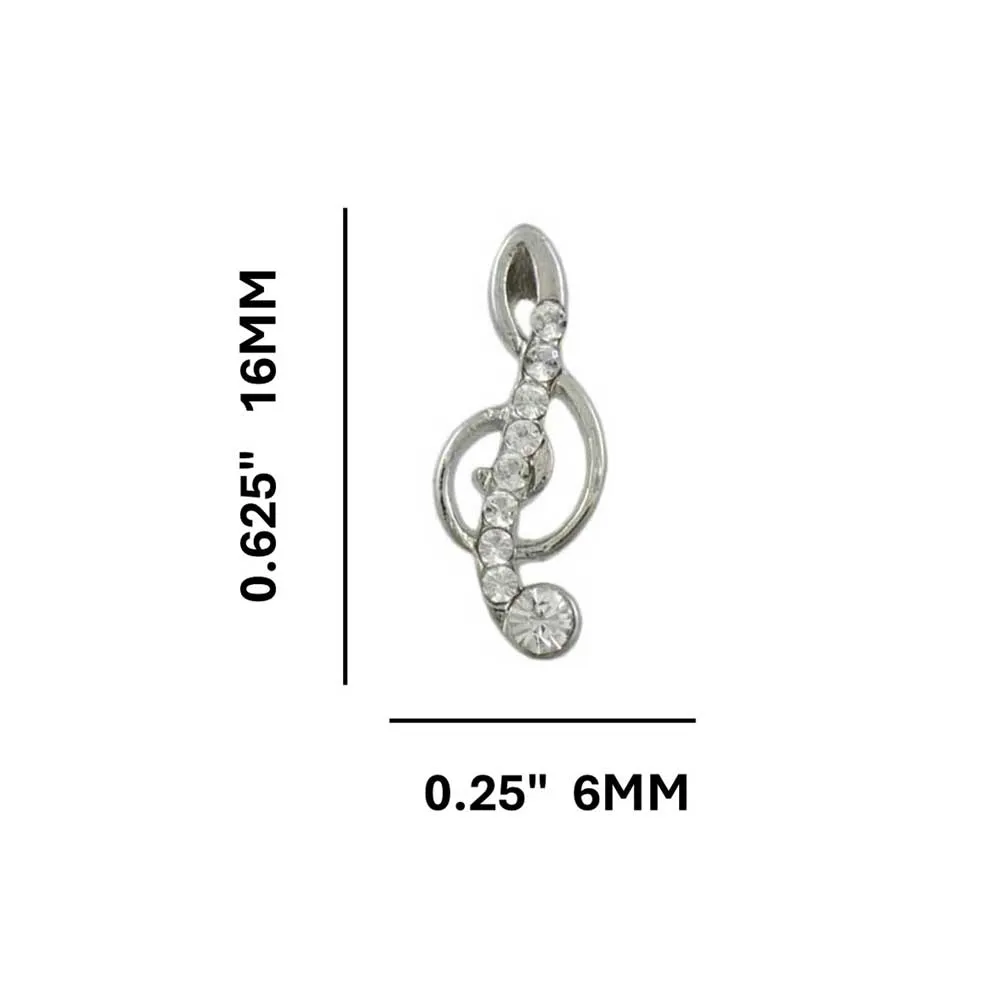Small Silver Crystal G Clef Music Note Pierced Earring - REC186