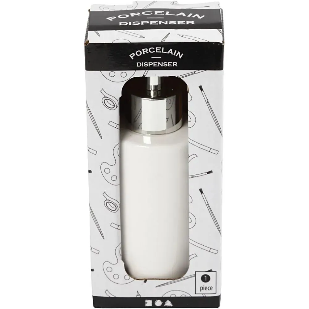Soap Dispenser Glazed Ceramic Cylindrical 150ml Tall White Glass Metal-Coated Plastic Pump