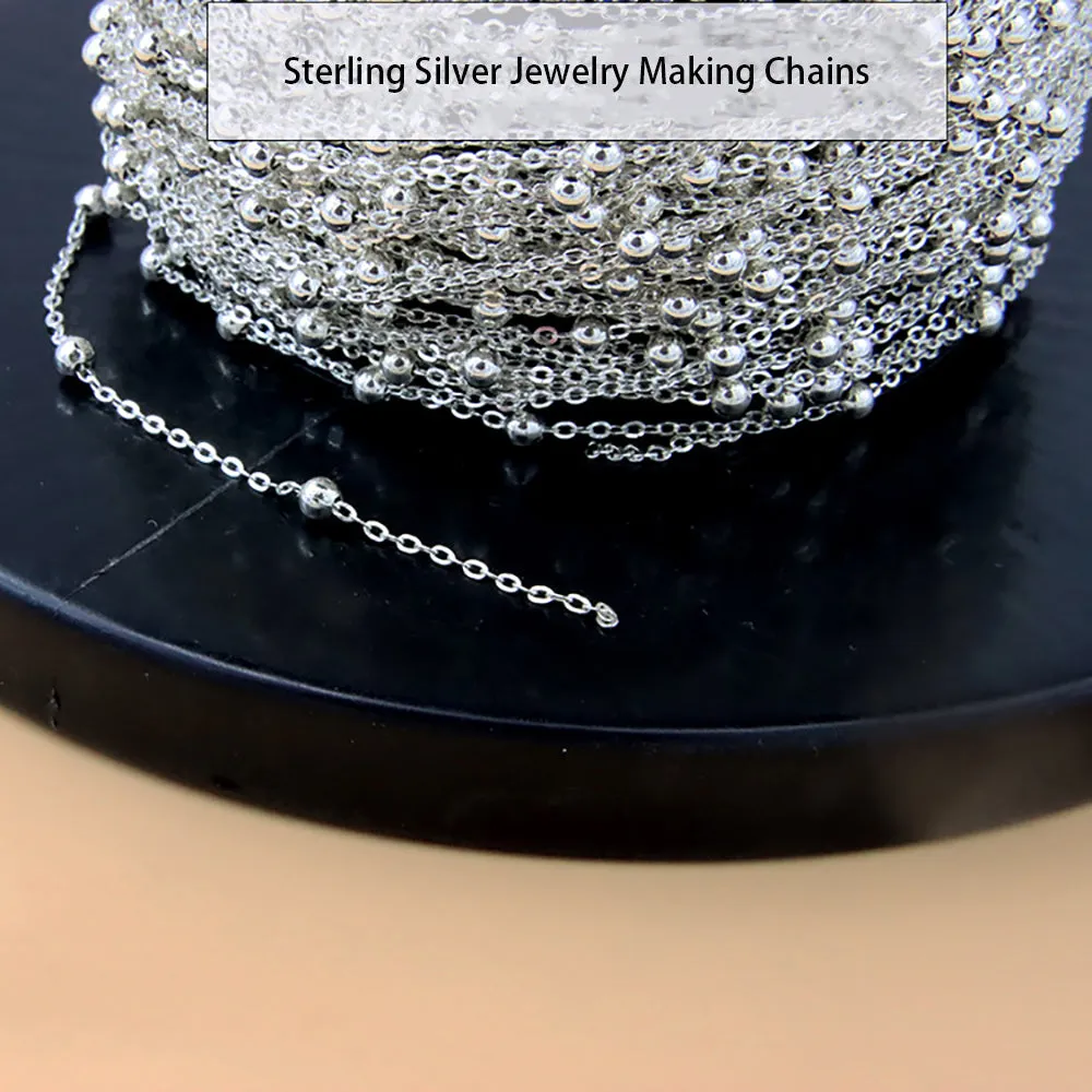 Sold by the Foot BULK 925 Sterling Silver Bead Round Link Cable Chain Jewelry Making