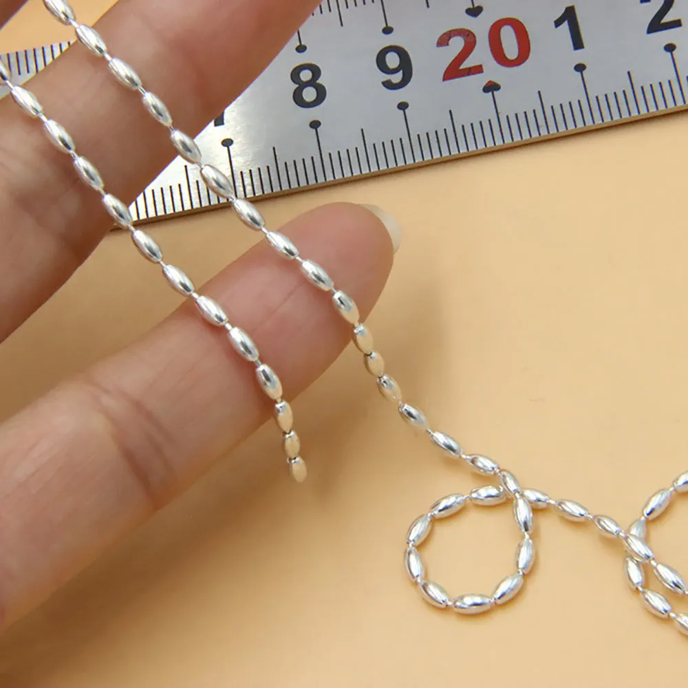 Sold by the Foot BULK Solid 925 Sterling Silver Oval Bead Chain Jewelry Making