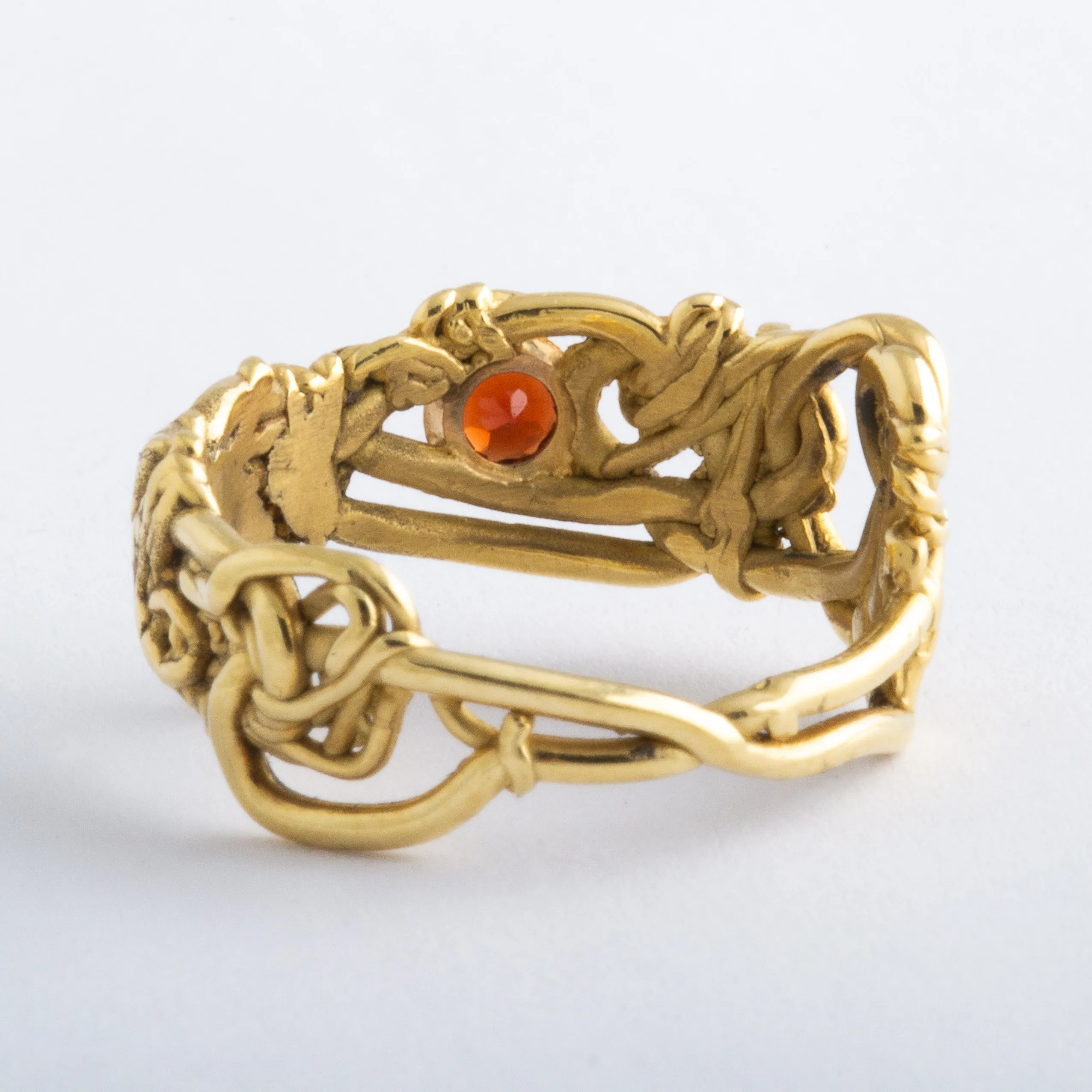 Solid 18K Yellow Gold Garnet Weave Ring
