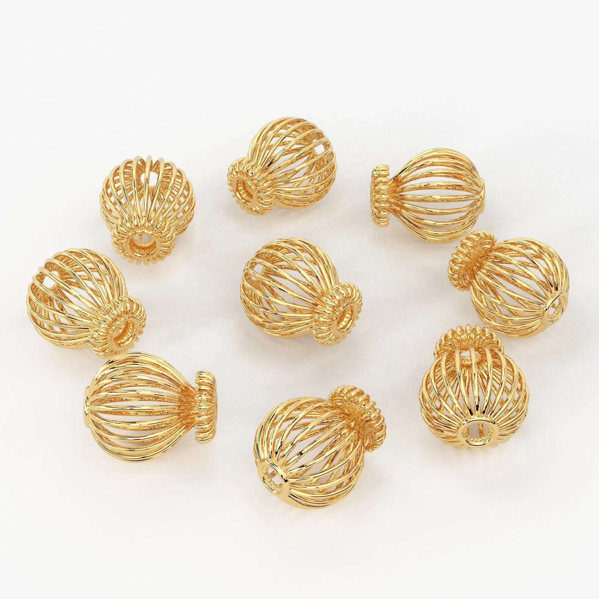 Solid Gold Handmade Wired Vase Spacer Gold Bead Finding 9mm