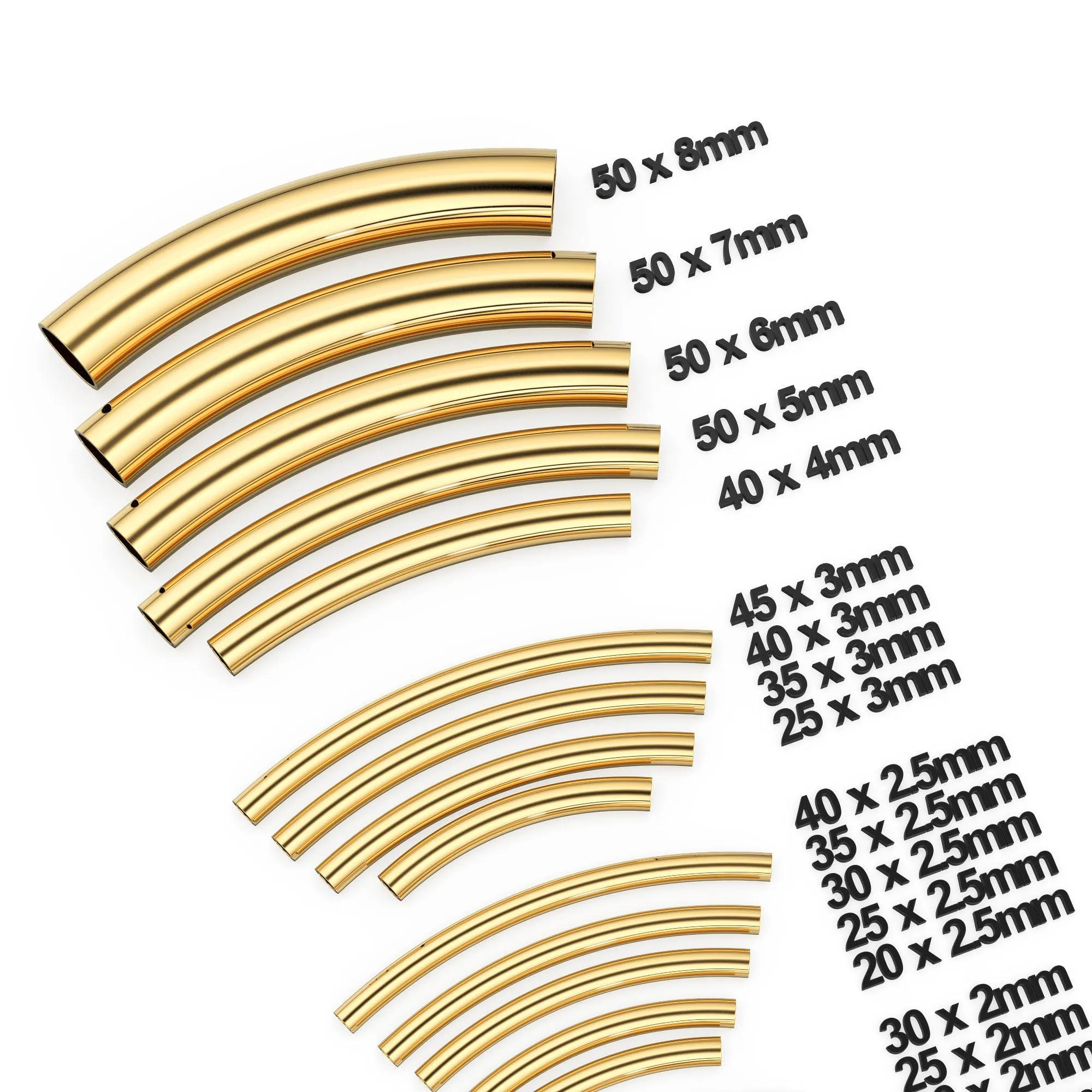 Solid Yellow Gold Tube Bead, Noodle Tube, Curve Tube Bead, Bracelet Bead, Necklace Bead, Gold Tube Beads, Tubular Beads