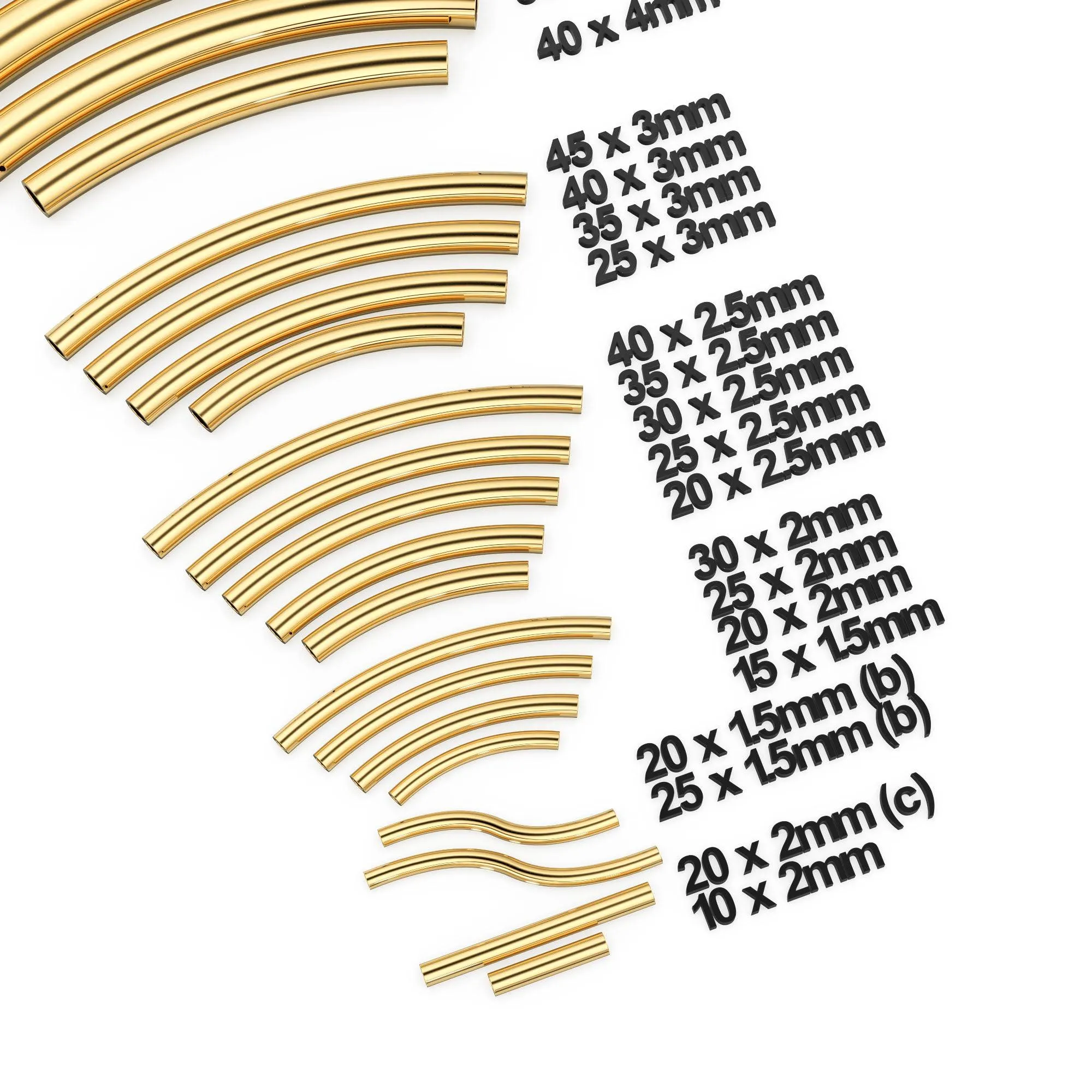 Solid Yellow Gold Tube Bead, Noodle Tube, Curve Tube Bead, Bracelet Bead, Necklace Bead, Gold Tube Beads, Tubular Beads