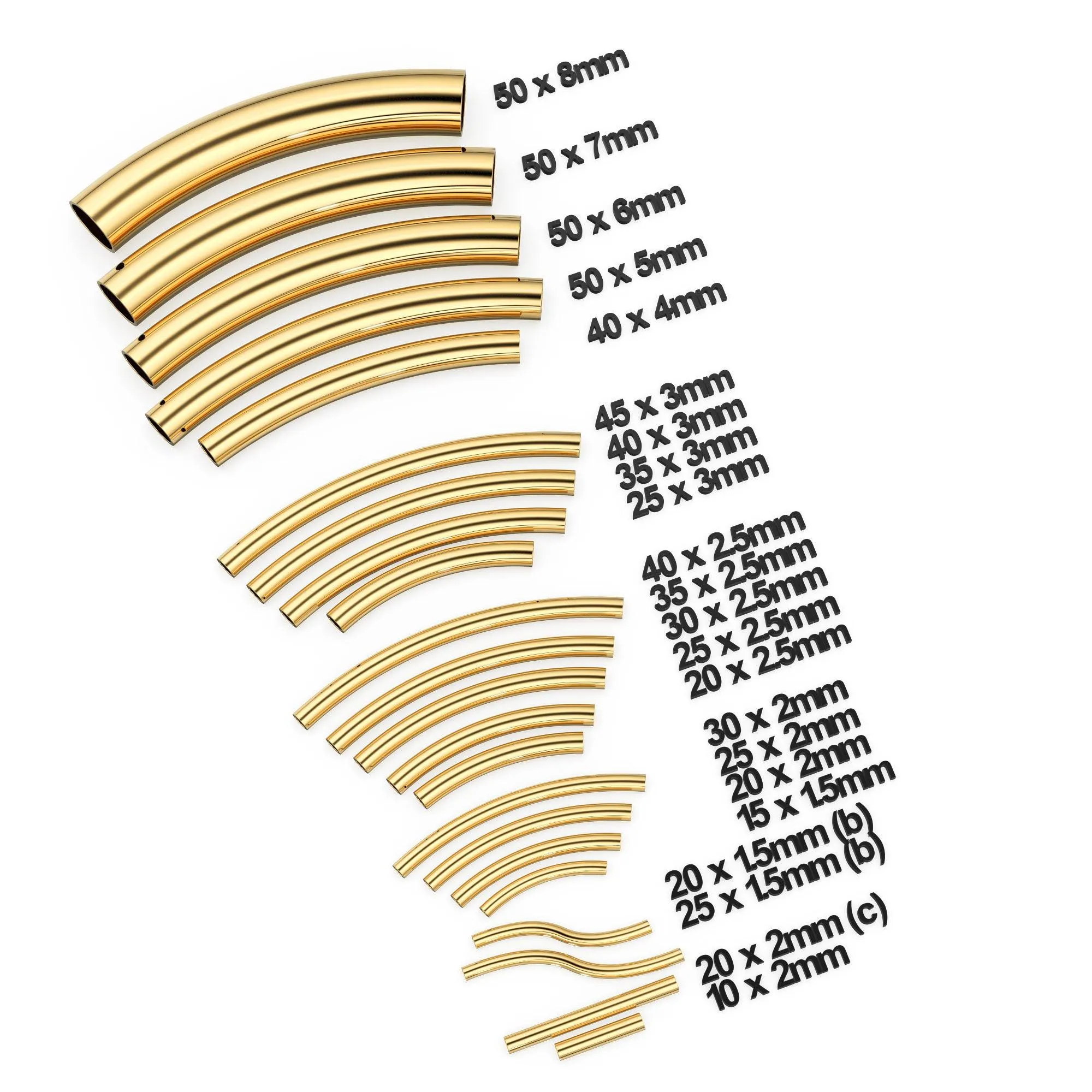 Solid Yellow Gold Tube Bead, Noodle Tube, Curve Tube Bead, Bracelet Bead, Necklace Bead, Gold Tube Beads, Tubular Beads