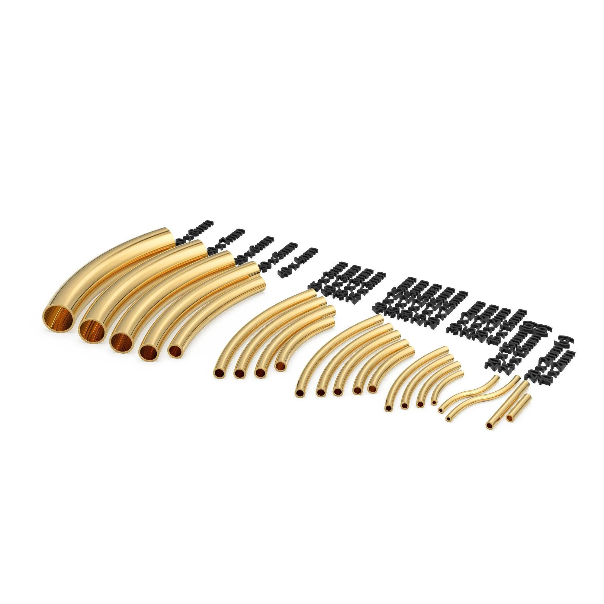 Solid Yellow Gold Tube Bead, Noodle Tube, Curve Tube Bead, Bracelet Bead, Necklace Bead, Gold Tube Beads, Tubular Beads