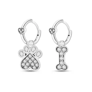 Sparkling Paw Print & Bone Drop Earrings