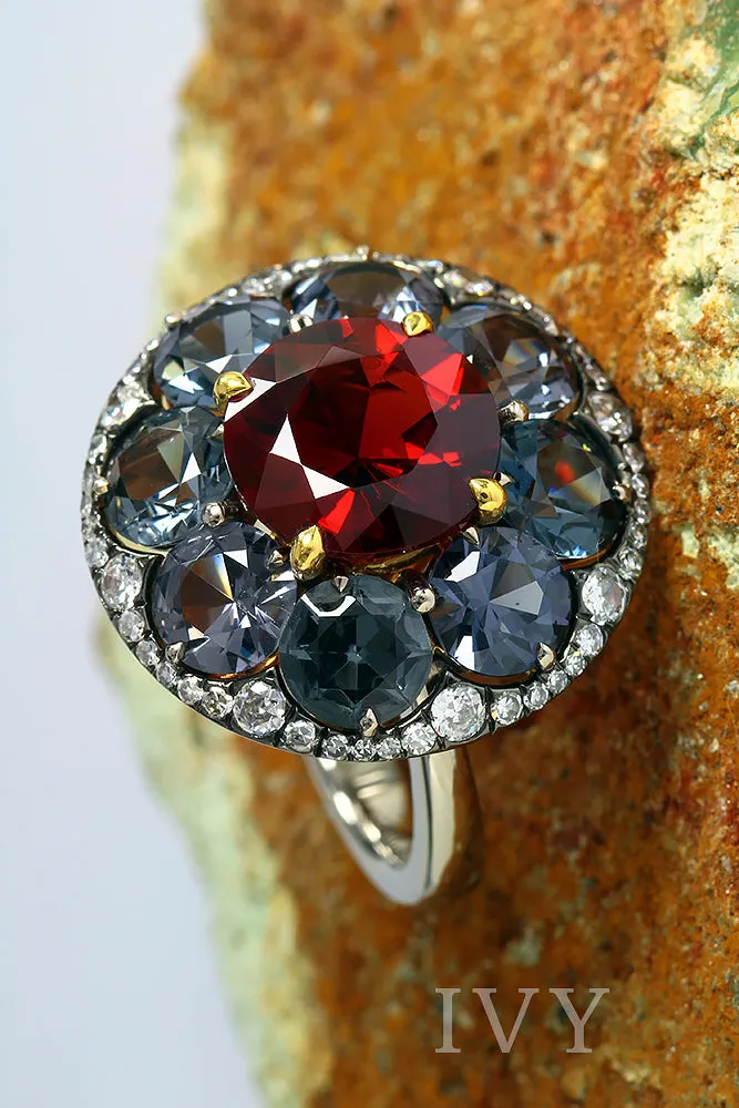 Spinel and Diamond Disco Ring