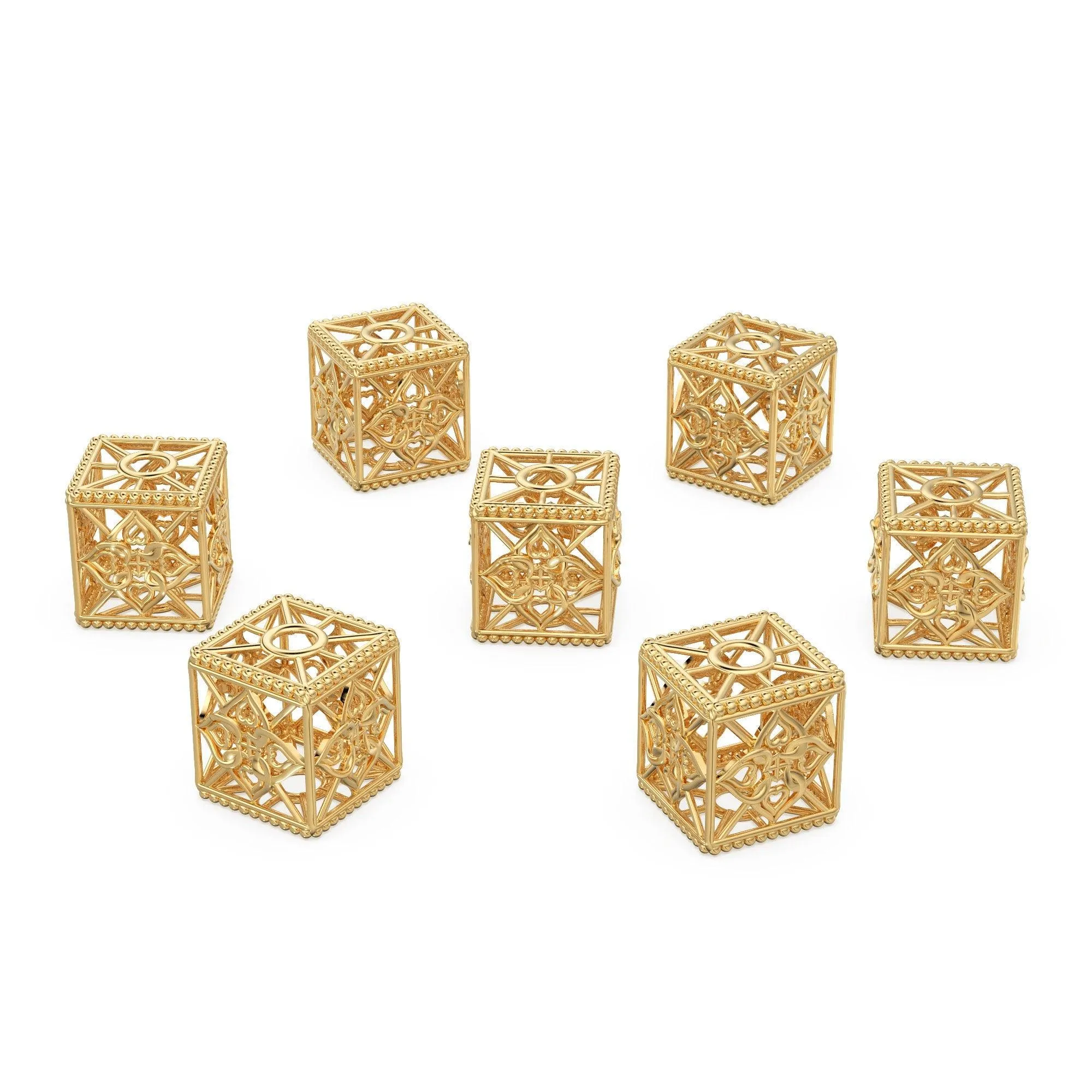 Square Floral Designer Solid Gold 14k 18k Handmade Gold Spacer Bead Jewelry Making Supply 7mm 9mm 10.50mm