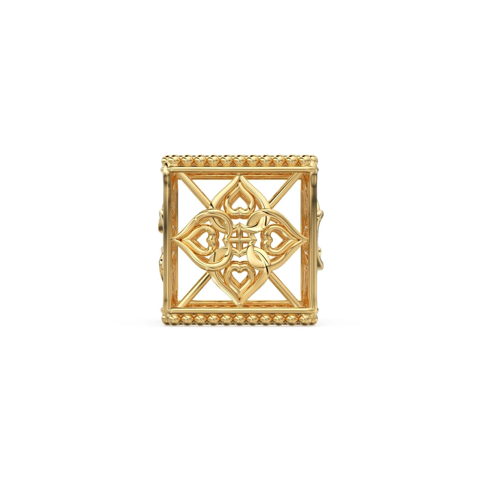 Square Floral Designer Solid Gold 14k 18k Handmade Gold Spacer Bead Jewelry Making Supply 7mm 9mm 10.50mm