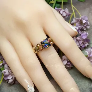 Square Vitrail Medium Vintage Crystal, Handmade Ring, Dark Vitrail Medium in 14K GF US Size 7.5