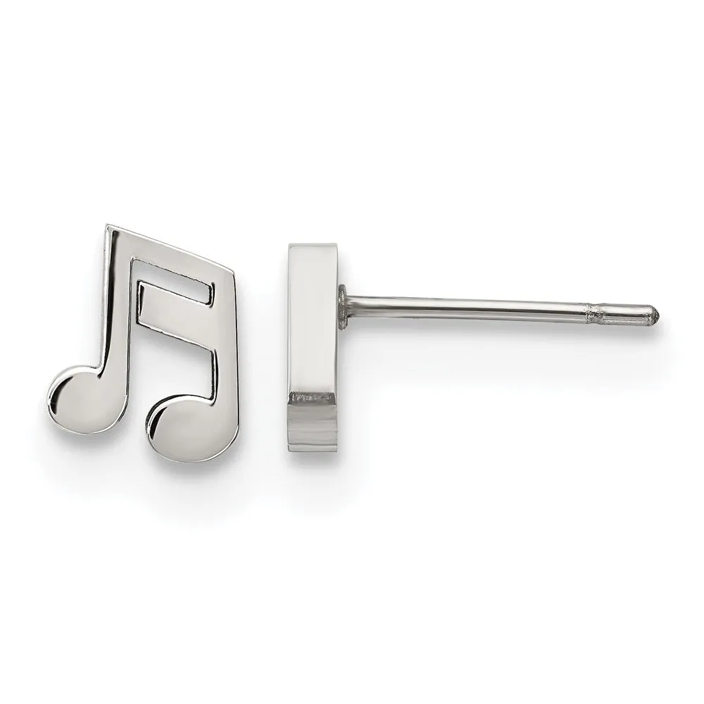 Stainless Steel Polished Music Note Post Earrings
