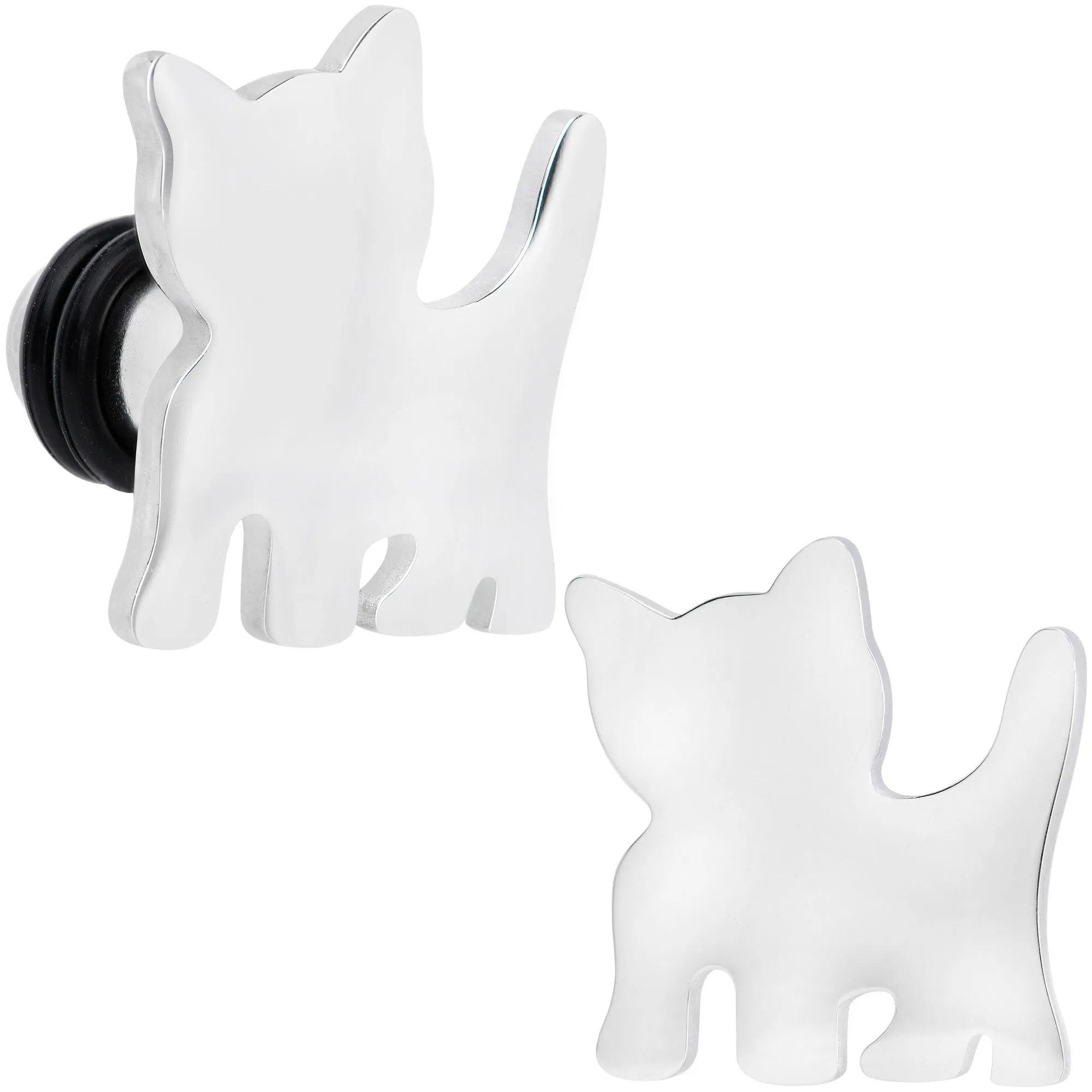 Steel Cat Lover Kitty Cat Single Flare Plug Set 14 Gauge to 0 Gauge