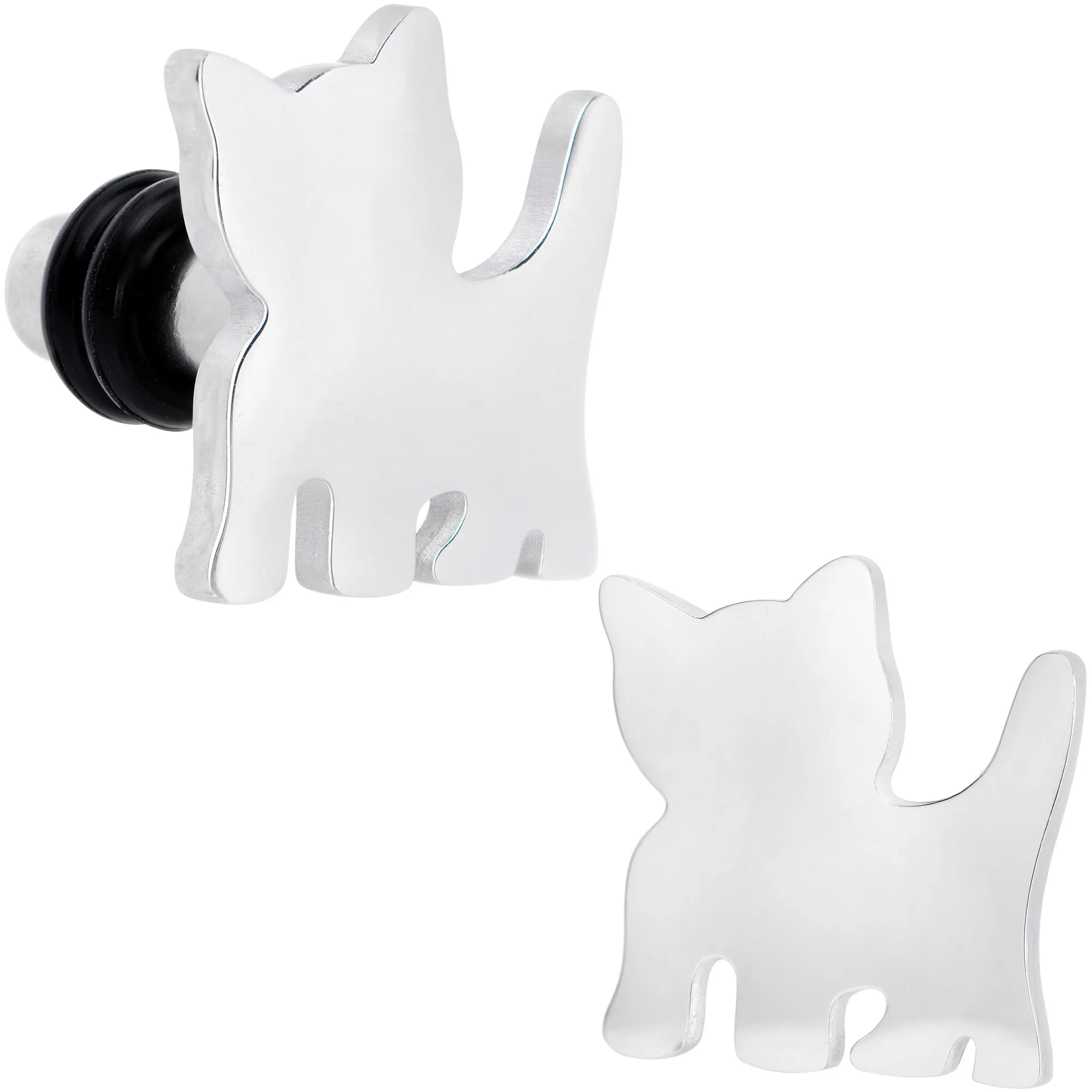 Steel Cat Lover Kitty Cat Single Flare Plug Set 14 Gauge to 0 Gauge