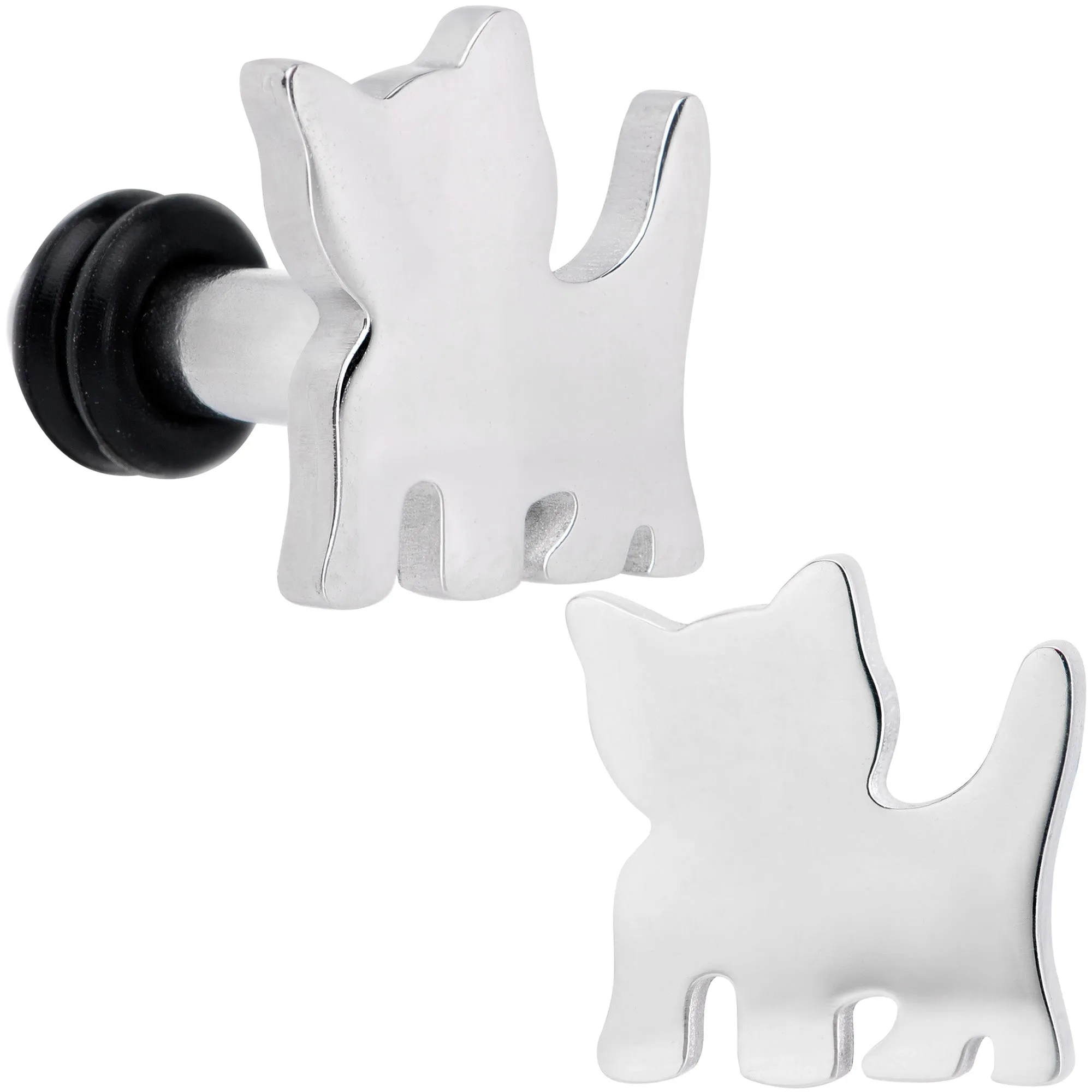 Steel Cat Lover Kitty Cat Single Flare Plug Set 14 Gauge to 0 Gauge