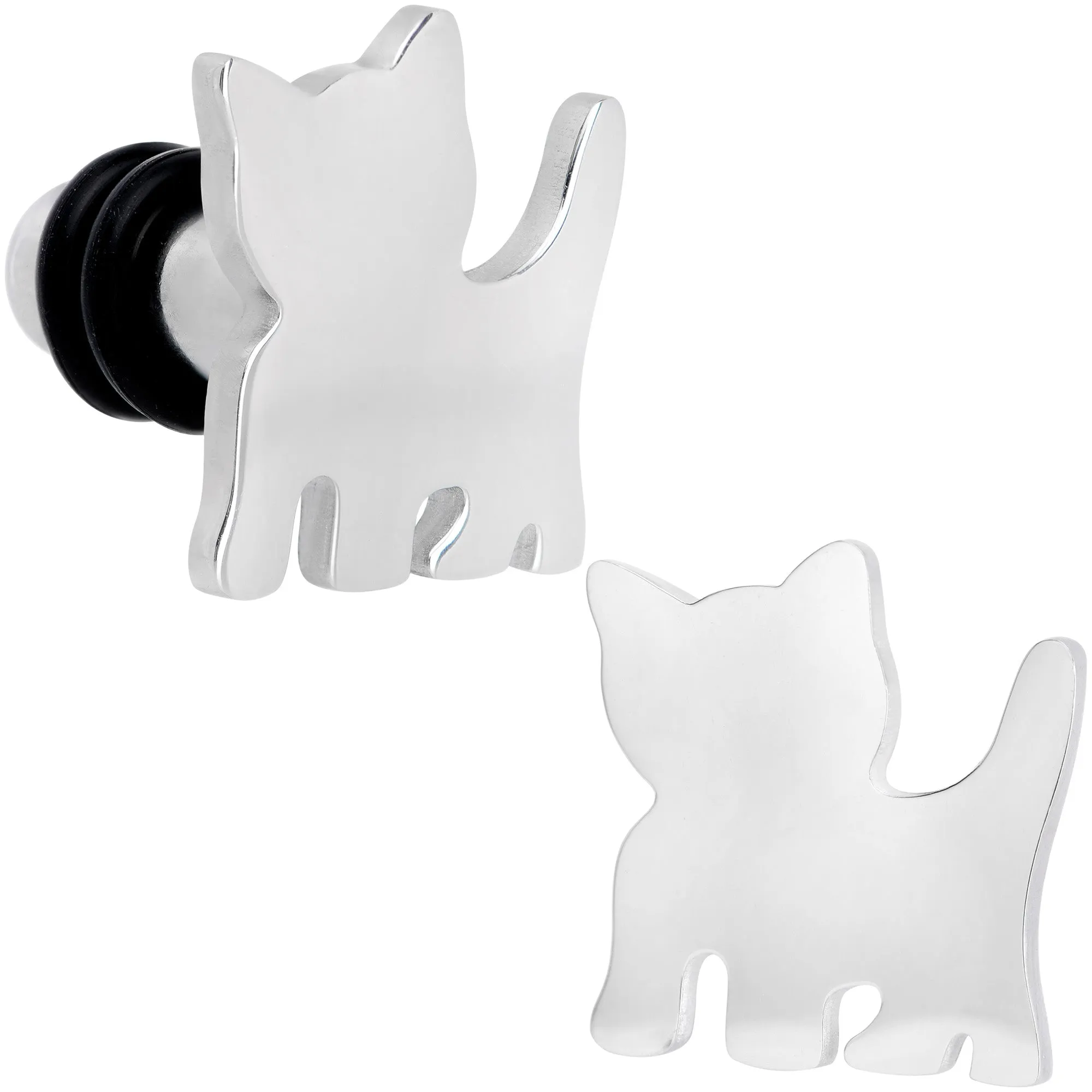 Steel Cat Lover Kitty Cat Single Flare Plug Set 14 Gauge to 0 Gauge