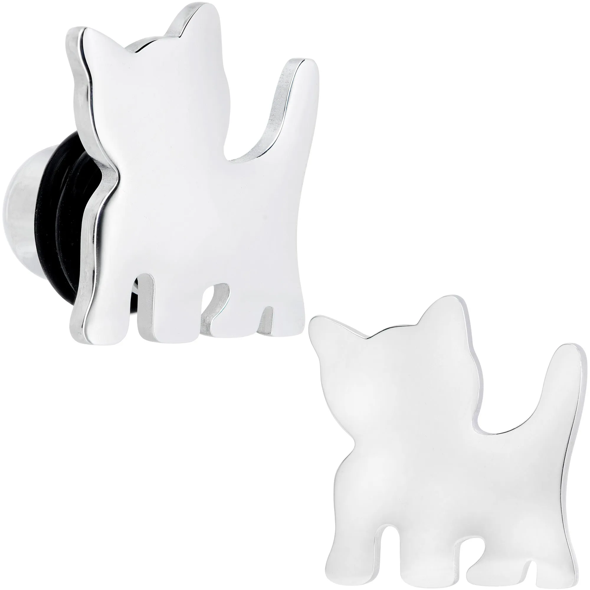 Steel Cat Lover Kitty Cat Single Flare Plug Set 14 Gauge to 0 Gauge